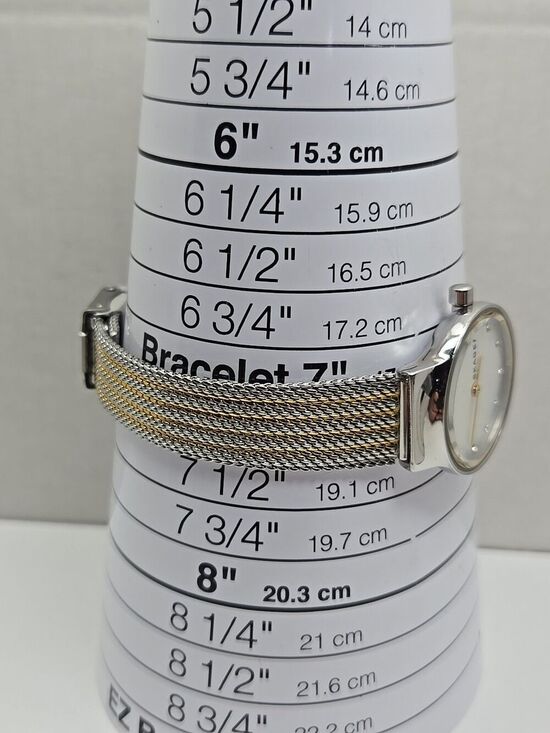Skagen Freja Gold Silver Two Tone Mesh Crystal Dial Womens Watch New Battery